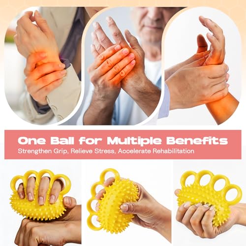 Hand Exercise Ball, Finger Therapy Ball, Grip Strengthener for Adults - Stress Relief, Massage Ball, Resistance Training for Wrist Flexibility, Hand Strengthening, Anxiety Relief - color: Yellow