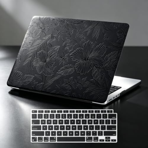 Floral Case for MacBook Pro 14 inch 2026-2021 M5 M4 M3 M2 M1 Pro Max, Black | Vintage Flower Leather Hardshell Logo Cutout Case+Keyboard Skin (A3426 A3427 A3434 A3112 A3185 A3401 A2918 A2992 A2779 A2442) - color: #2 Retro Black