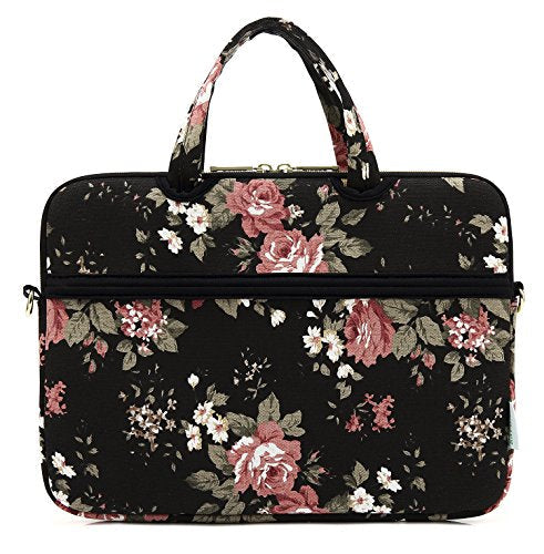 Black C Rose Patten water resistant Laptop Shoulder Messenger Bag Case Sleeve for 12 Inch 13 Inch Laptop,Laptop Briefcase - color: Black C Rose, size: 13-13.3 Inch