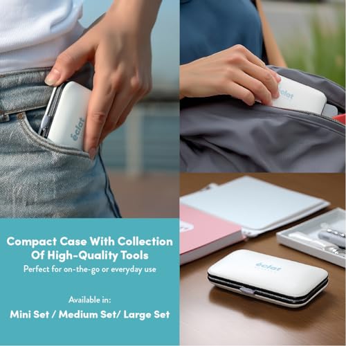 Éclat Manicure Pedicure Kit for Men & Women, 18Pcs Finger & Toe Nail Care Tools Includes Nail Clipper Cutter, Tweezer, File, Cuticle Pusher, Personal Care Professional Grooming Set With Travel Case - color: Large Mani+pedi Set (18pc Cream)