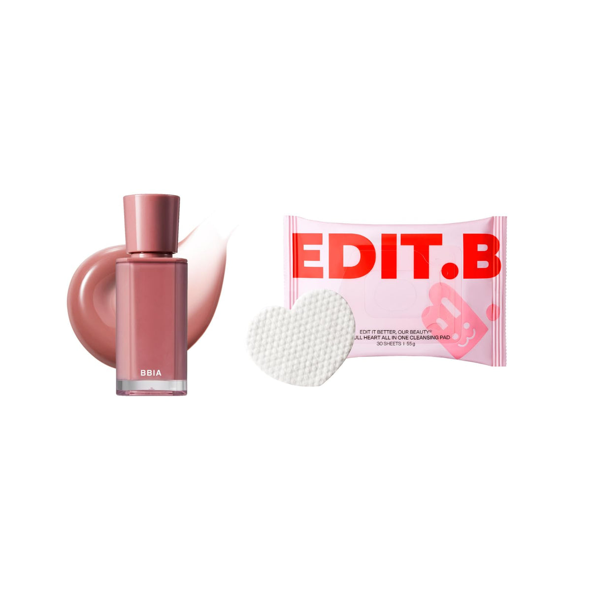 BBIA Glow Tint #17 Autumn + EDIT.B Cleansing Pad | Lip Makeup & Clean Skin Duo Bundle