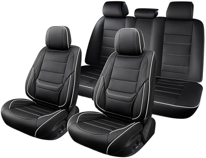 Car Seat Covers Full Set Custom Fit for Buick Century 1997-2005-Luxury Leather with Lumbar Support, Breathable, Waterproof, Anti-Slip, Durable, Easy to Install (Black&White,Full Set)