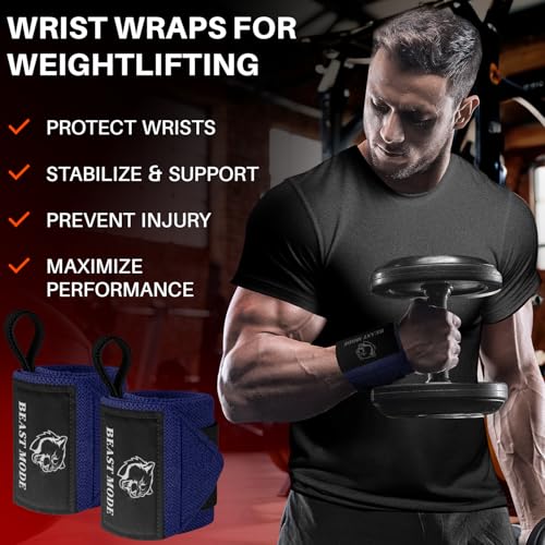 TECEUM Elastic Cotton Weightlifting Wrist Wraps with Thumb Loops, 1 Pair - color: Navy Blue, style: 12" – Arms on Fire