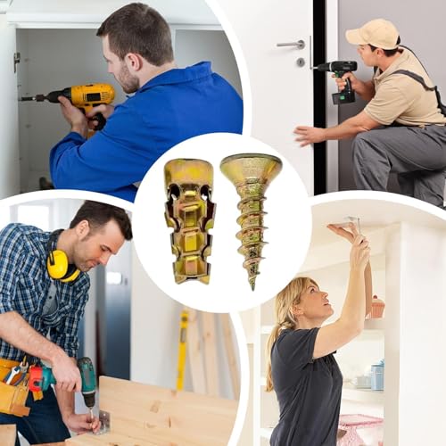 Short Expansion Screw Stable Fixing Carbon Steel | Cabinet Hinge Repair Screw for Tiles Stone Wood Concrete Hollow Walls Plasterboard Wardrobe Doors Kitchen Bathroom Fixtures