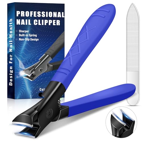 Nail Clippers for Thick Nails, Professional Nail Clippers, Senior Toenail Clippers Cutter, Nail Clipper for Men Women, Stainless Steel Fingernail Clipper, Wide Jaw Nail Clipper with Nail File - size: blue