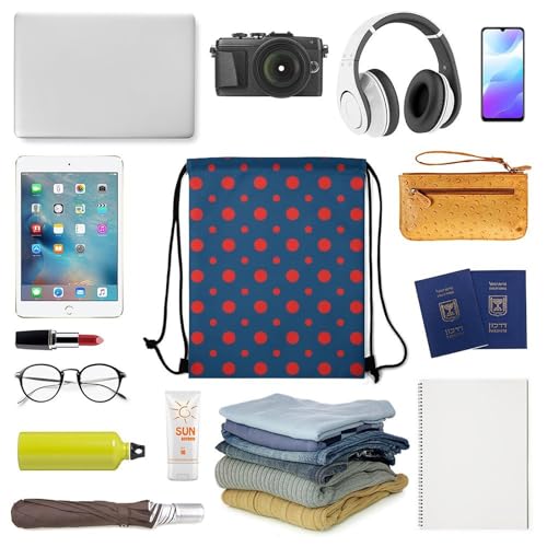 Travel Drawstring Backpack Theft Proof Cinch Sack Water Resistant Sackpack for Camping Hiking Outdoor Sports, Phish Red Donut Circles On Blue Bags - color: Picture (32)