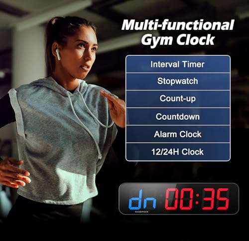 15.2" Gym Timer, App & Remote Control, Customizable LED Colors, Wall Clock | Large Digital Wall Clock, Count Down & Up, Stopwatch,Custom Intervals (P1-P9), Tabata, EMOM, AMRAP, Interval Workout Timer