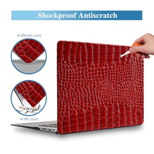 Crocodile Case for MacBook Air 13 inch M1 2022 2021 2020 2019 2018 A2337 A2179 A1932, Crocodile MacBook Air M1 Case, Aligator Skin Snakeskin PU Leather Hardshell & Keyboard Cover, Burgandy - color: # Shiny Burgandy Crocodile