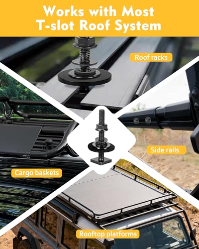 T Slot Bolts for Roof Rack Cross Bars, Platform, Cargo Basket, Stainless Square T Track Bolt Adapter to Secure Bike/Ski/Kayak Rack, Solar Panel, Awning, 4mm Thick - color: M8x65mm, 8pk