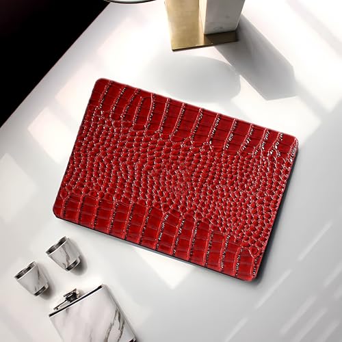 Crocodile Case for MacBook Air 13 inch M1 2022 2021 2020 2019 2018 A2337 A2179 A1932, Crocodile MacBook Air M1 Case, Aligator Skin Snakeskin PU Leather Hardshell & Keyboard Cover, Burgandy - color: # Shiny Burgandy Crocodile