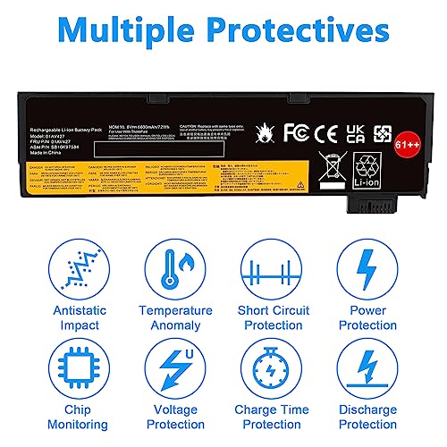 72Wh 61++ 01AV427 01AV425 Battery for Lenovo ThinkPad T480 T470 P51S P52S T570 T580 A485 A475 TP25 Series SB10K97584 SB10K97585 01AV490 01AV492 X50M08812 4X50M08812 01AV422 01AV423 01AV428 - size: 8.2*2.6*1inch
