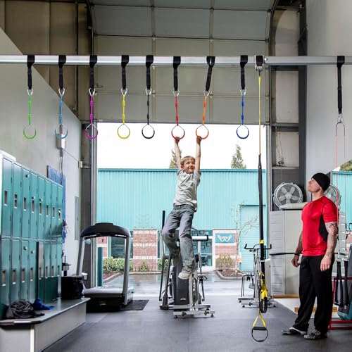 Backyard Ninja Ring Hang Gymnastic Fist Swing Monkey Bar Playground Equipment Climbing Attachment Playground Play Set, 4 Red Obstacle Course Fit Rings Jungle Gym Slackline Warrior Training Equipment - color: Red, size: 4 Pack