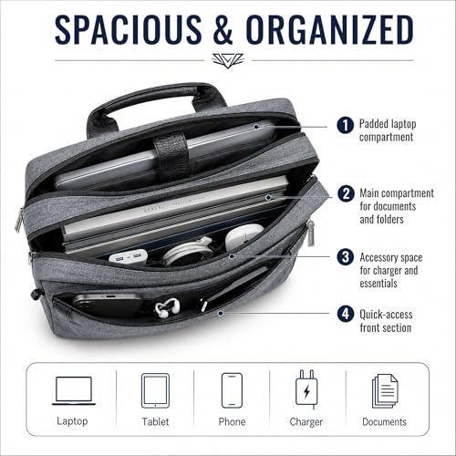 13" Daily Messenger Bag Compatible with MacBook Pro 13, Micro Brushed Twill Organizer with Tech Pockets Grey - size: 12.75 inches by 10.25 inches by 2 inches