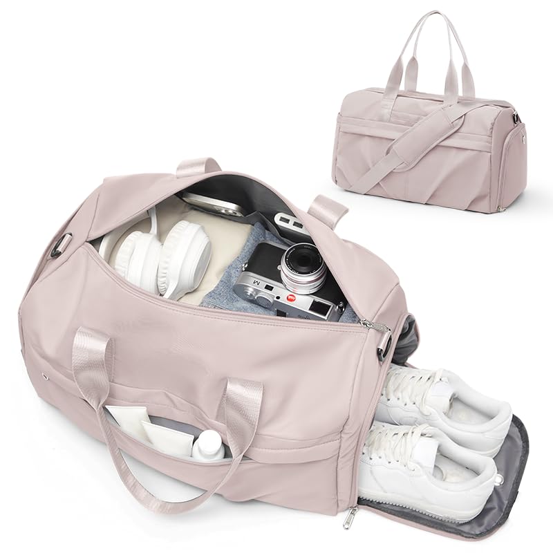 Gym Bag for Women Duffle Bag with Shoe Compartment Yoga Mat Bag Sports Workout Bag Weekend Overnight Bag, Light Pink - color: A23- Light Pink
