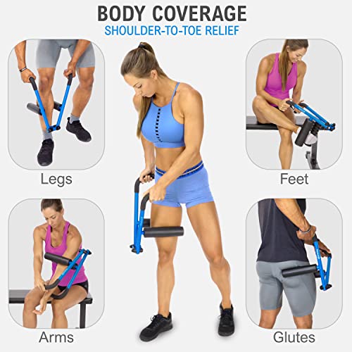 DoubleUP Roller D2 Leg & Arm Massager, Metal Frame + 2 Rollers, Blue | 3X Lever-Action Pressure Control. 2 Quick-Change Rollers. For IT Bands, Calves, Quads, Hamstrings, Thighs, Arms. - color: Blue