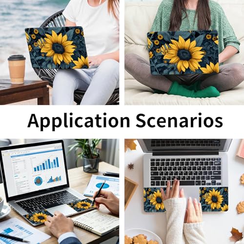 Laptop Skin Sticker 3-Piece Set,Sunflower Yellow Flowers | Trim-to-fit 3-piece vinyl set with one 15 x 10.6 in lid skin and two palm-rest decals for many 12-15.6 in laptops - color: Sunflower Yellow Flowers
