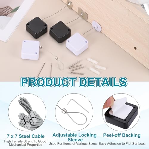 PATIKIL Retractable Remote Control Cable Tether (6.6ft / 2M, Black)(5 Set) Square Remote Control Security Lanyard Lock Adjustable Locking Leash with Rope Locks, Suit for - TV/Tablets - color: Black, size: 6.6ft