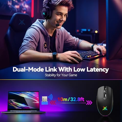 TECKNET Wireless Gaming Mouse 8000 DPI RGB Backlit Rechargeable Mouse-Black | 100Hrs Battery, Dual Mode(2.4G + USB-C) , 6 Programmable Buttons, Ergonomic Design for PC, Mac, Laptop and Gaming Setup