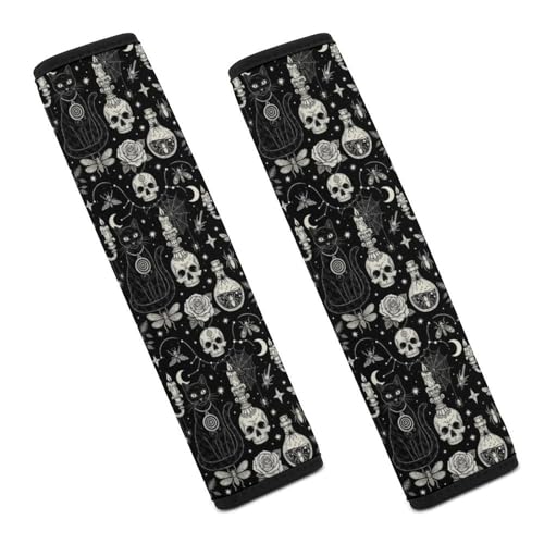 1 Pair Universal Soft and Comfortable Seat Belt Shoulder Pad for Kids, Stroller Pushchair High Chair, Black Cat Skull Goth Shoulder Protector, Anti-Slip Pad - color: Pattern 162