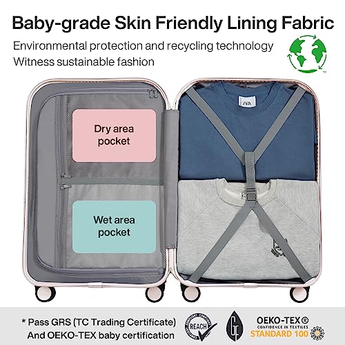 mixi Luggage Suitcase with Spinner Wheels, Hardside Rolling Suitcase PC with Cover & TSA Lock Lightweight Travel Case 24in Checked in, Off White（Slight Pink） - color: Off White(Slight Pink), size: 24in Checked in