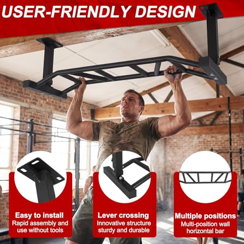 47 Inch Ceiling Mount Pull Up Bar Heavy Duty Multi-Grip Chin Up Bar Fitness Trainer for Garage/Home Gym and Strength Training Adjustable Height&Supports to 600 Lbs