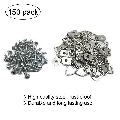 150 Pack Small D-Ring Steel Picture Hangers with Screws (Silver) | Metal Picture Hanging Kit, Picture Frames Hangers, For Hanging Photo Frames, Artwork, Paintings, Clock, Canvas Hooks - size: 150 Pack-Single hole