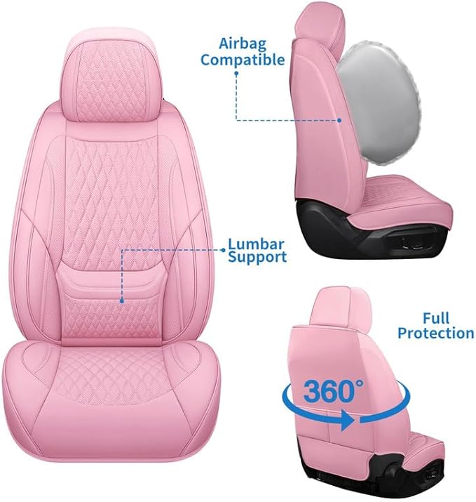 Car Seat Covers Full Set Custom Fit for Buick Envista 2024-2026 - Premium Faux Leather with Lumbar Support | Breathable, Waterproof, Anti-Slip, Durable (Pink,Full Set)