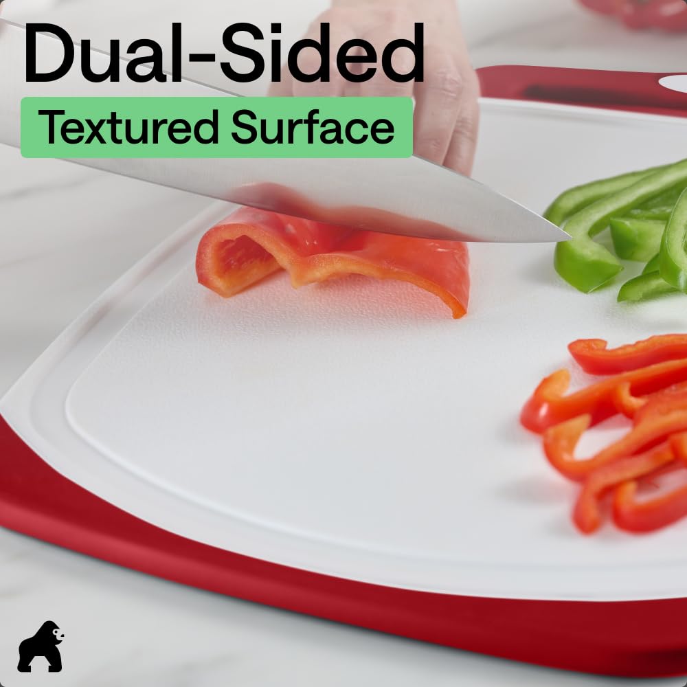 GORILLA GRIP BPA-Free Reversible Kitchen Cutting Board, Set of 3, Red