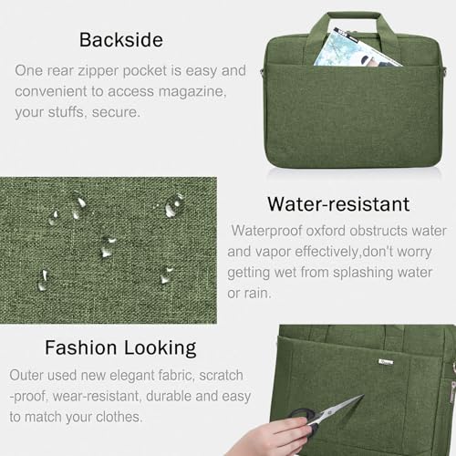 Voova 17.3-17 Inch Laptop Bag, Computer Bag, MacBook Bag, Army Green | Expandable splash-proof 17.3-inch laptop messenger bag with removable strap; fits MacBook, HP, Dell, Lenovo and Asus - color: Army Green, size: 17-17.3 Inch