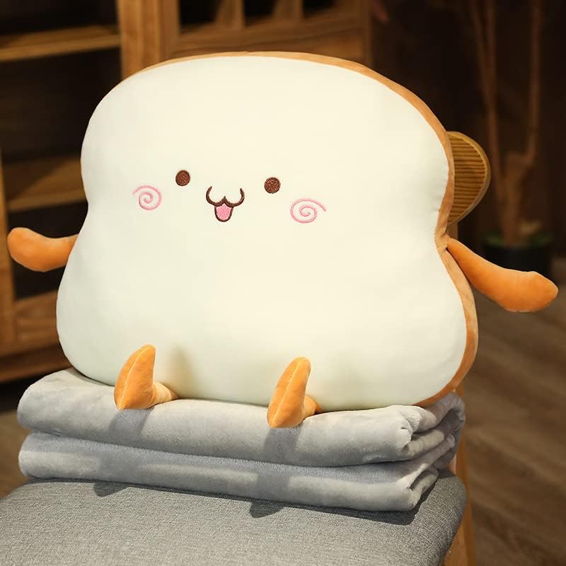 JOSON Toast Bread Pillow Dual-use Three-in-one Pillow Blanket Toast Sofa Cushion Home Decoration (Happy)