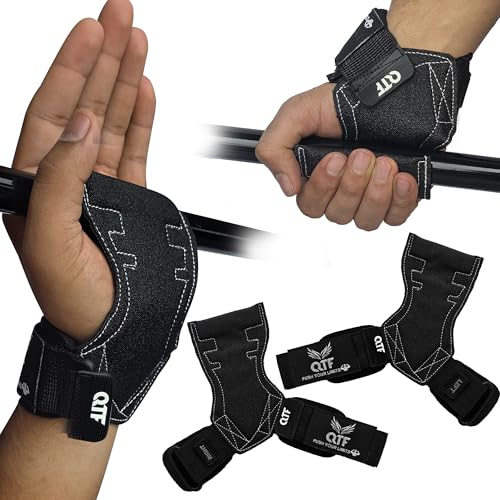 QTF Weight Lifting Grips (Pair) for Heavy Powerlifting, Wrist Straps for Deadlifts, Rows, Pull Ups, with Neoprene Padded Wrist Wraps Support and Strong Rubber Gloves or Straps for Bodybuilding. - color: Blk-White, size: S