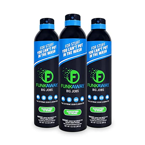 FunkAway Big Jobs Aerosol Spray, 13.5 oz., 3 Pack, Extreme Odor Eliminator Spray, Ideal for Shoe Smells, Pet Odors and Large Stuff that Won't Fit in the Wash; Attacks Musty Odors at the Source - size: 1 Count (Pack of 3)
