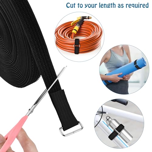 Nettbe 0.75"x19.7ft Hook and Loop Straps with 30 Buckles Adjustable Cut-to-Length Cable Ties - Reusable Nylon Fastening Tape Cable Straps for Storage or Organization (0.75in x 19.7ft) - size: 0.75in x 19.7ft