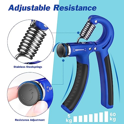 AIXPI Grip Strength Trainer, Hand Grip Exerciser Strengthener with Adjustable Resistance 11-132 Lbs (5-60kg), Forearm Strengthener, Hand Exerciser for Muscle Building and Injury Recover 1 PACK - color: Blue