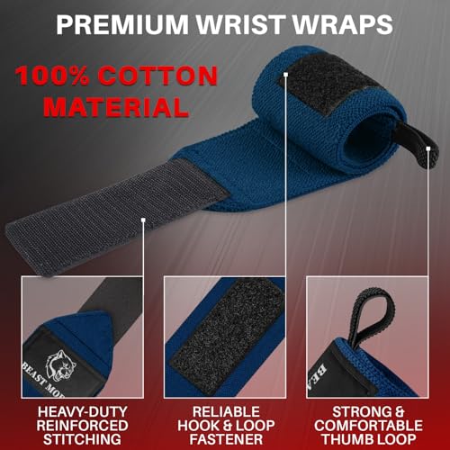 TECEUM Weightlifting 18" & 12" Wrist Wraps with Thumb Loop – Heavy Duty Wrist Workout Braces for Men and Women – Ideal for Powerlifting, Strength Training, Bodybuilding - color: Navy Blue, style: 12" – Beast Mode