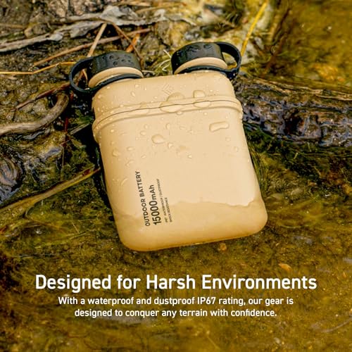 ELECOM NESTOUT Rugged Power Bank, 15000mAh Outdoor Charger, 32W USB C Fast Charging PD, Waterproof IP67, Heavy Duty Shockproof, Tactical Battery Pack for iPhone Tablet Hiking Camping Survival (Gray) - color: Gray Blue