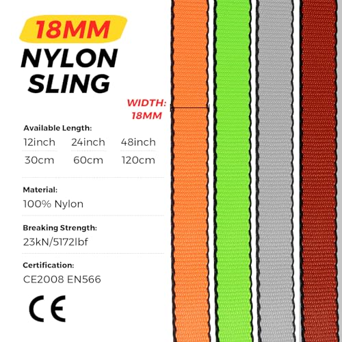 18MM Nylon Climbing Sling Runner 23KN CE2008/EN566 Strong Webbing Straps for Rock Climbing,Mountaineering, Rappelling, Swing, Yoga Hammock etc - color: Green, size: 120cm/ 48inch |Pack of 6