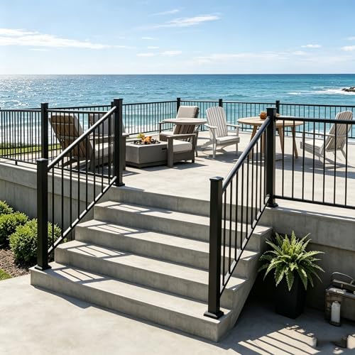 Aluminum Deck Railing Kit, Modular 36 in H. x 4 Ft W Stair Railing Kit for Outdoor Steps,Heavy Duty Balustrade System for Deck, Porch, Patio & Balcony(1 Post, 1 Panel) - size: 4 Feet-Stair
