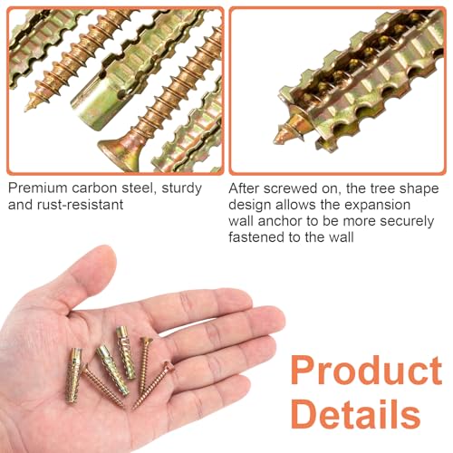 HINZIC 22 Set Steel Wall Anchors with Screws, #4×1-2/5, Gold - size: #4×1-2/5