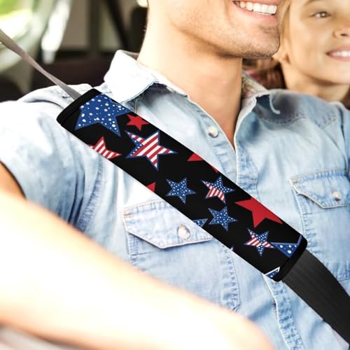 1 Pair Universal Soft and Comfortable Seat Belt Shoulder Pad for Adult Use, Stroller Pushchair High Chair, American Patriotic Stars Flag Neck Strap Covers, Anti-Slip Pad - color: Pattern 961
