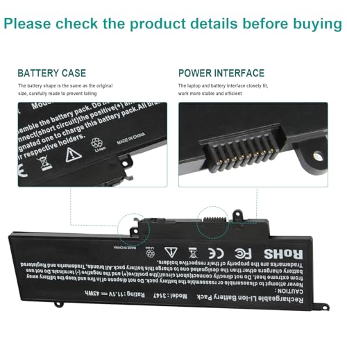 GK5KY Laptop Battery for Dell Inspiron 11 3000 3147 3148 3153 3152 3157 3158 15 7000 7558 7568 13 7353 7359 7347 7348 7352 92NCT 092NCT 4K8YH 04K8YH RHN1C 0WF28 P20T P20T001 P55F P55F001 451-BBKK - size: 7.52*3.54*0.21inch