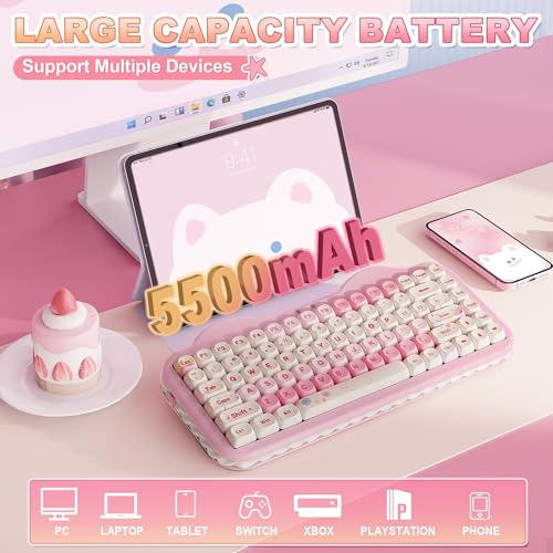 YUNZII C75 Cute 75% Wireless Mechanical Keyboard (Pink, Milk Switch) | Creamy Cake Keyboard, BT5.0/2.4G/USB-C, Hot-Swap, NKRO, PBT MOA Keycaps,5500mAh RGB Gasket Mount for Mac/Win/Gaming/Office - color: Pink, size: Milk V2 Switch