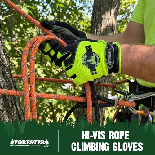 FORESTER Hi-Vis Rope Climbing Gloves | Anti-Slip Arborist Gloves for Tree Climbing, Chainsaw Safety | Cut Level 4 Protection