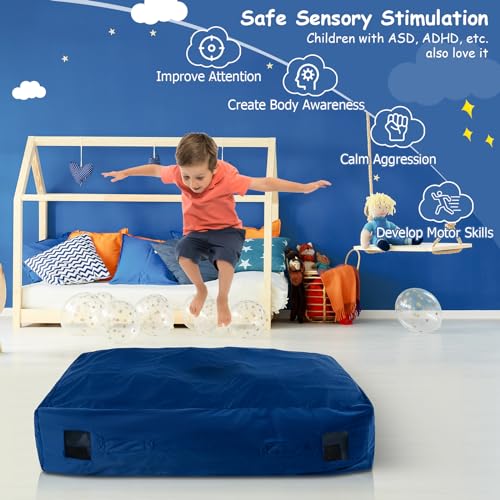 Goplus Crash Pad, (4.75x4.75ft/ 4x3ft) Sensory Mat with Foam Blocks and Washable Velvet Cover for Kids and Adults Play, Therapy, Jump, Relax - color: 48"x36",Blue