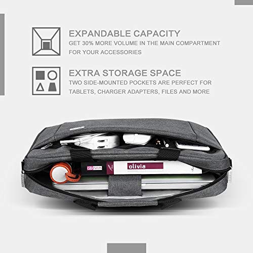 Voova 17.3-17 Inch Laptop Bag, Computer Bag, MacBook Bag, Gray | Expandable splash-proof 17.3-inch laptop messenger bag with removable strap; fits MacBook, HP, Dell, Lenovo and Asus - color: Gray, size: 17-17.3 Inch