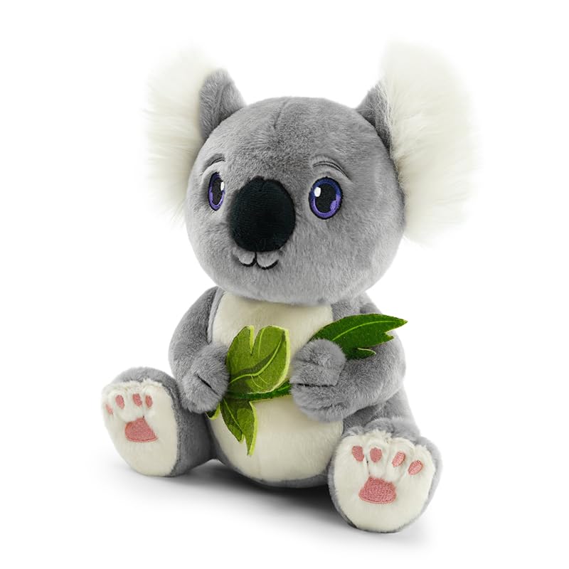 JUSTQUNSEEN Koala Stuffed Animal Plush Toy with Eucalyptus Leaf 10 Inch Cute Soft Koala Bear Plushies Safe Embroidered Eyes Zoo Animals Decor Birthday for Kids Toddlers Boys Girls