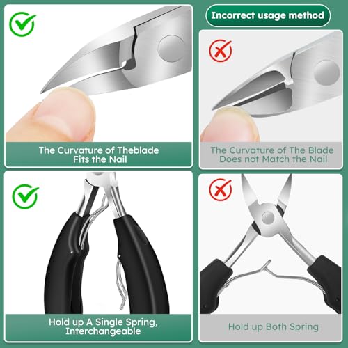 Toenail Clippers for Seniors Thick Toenails, CLPPNA Large Toe Nail Clippers Set for Men with Wide Jaw, Sharp Heavy Duty Ingrown Toenail Clippers Nail Cutter, Long Handle with Slanted Curved Blade - style: 6PCS(Ingrown & Angled & Slanted）