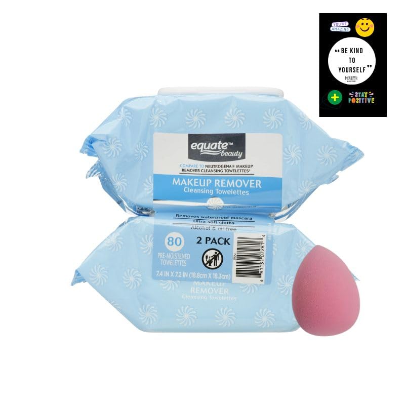 Equate Beauty Makeup Remover Cleansing Towelettes, 80 Count, 2 Pack Maker 1 MAKEUP SPONGE Explorador Private Label