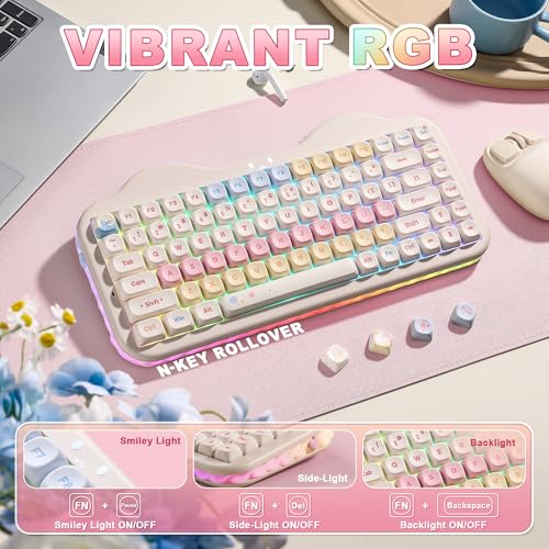 YUNZII C75 Cute 75% Wireless Mechanical Keyboard (Beige, Milk Switch) | Creamy Cake Keyboard, BT5.0/2.4G/USB-C, Hot-Swap, NKRO, PBT MOA Keycaps,5500mAh RGB Gasket Mount for Mac/Win/Gaming/Office - color: Beige, size: Milk V2 Switch