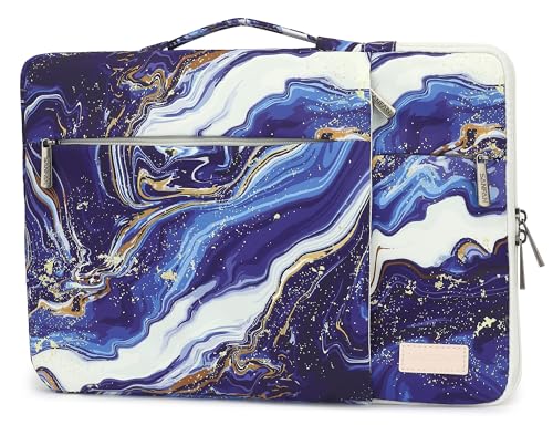 360° Protective Laptop Sleeve Case Bag with 3 Pockets,Handle,Luggage Strap for MacBook Pro 14 inch and 14 inch-14.4 inch Screen Laptop (Blue Marble) - color: Blue Marble, size: 14 inch-14.4 inch